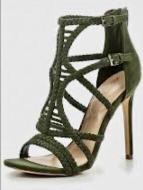 NEW Aldo Sinfony Hunter Green Braided Strappy Stiletto Heels Cage Design Size 9